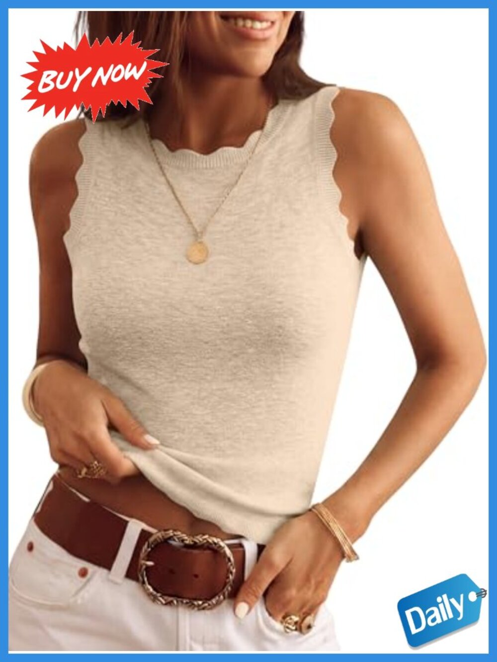 Scalloped Sweater Tank Top Sleeveless Casual Summer Women's